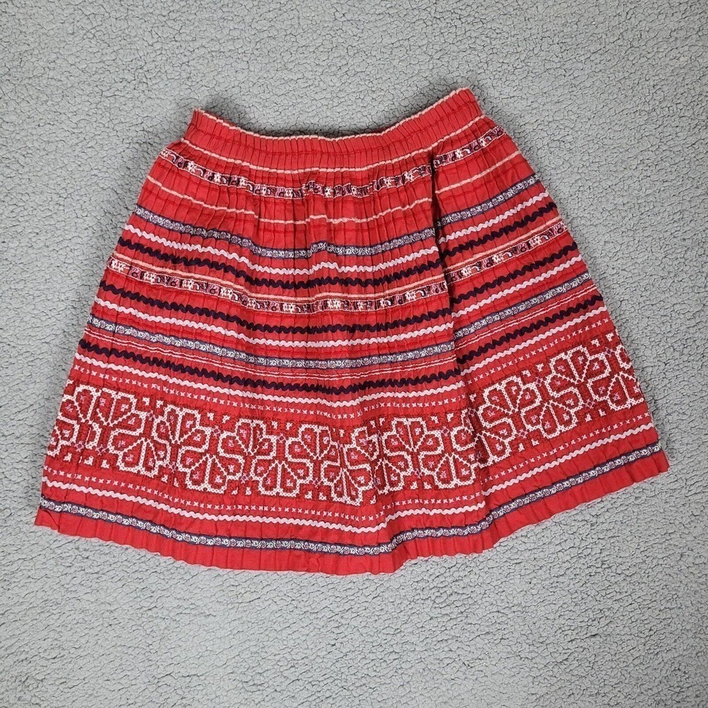 Club Monaco Skirt Womens XS Red Pleated Accordian Embroidered Boho Folk Olla - Picture 2 of 5